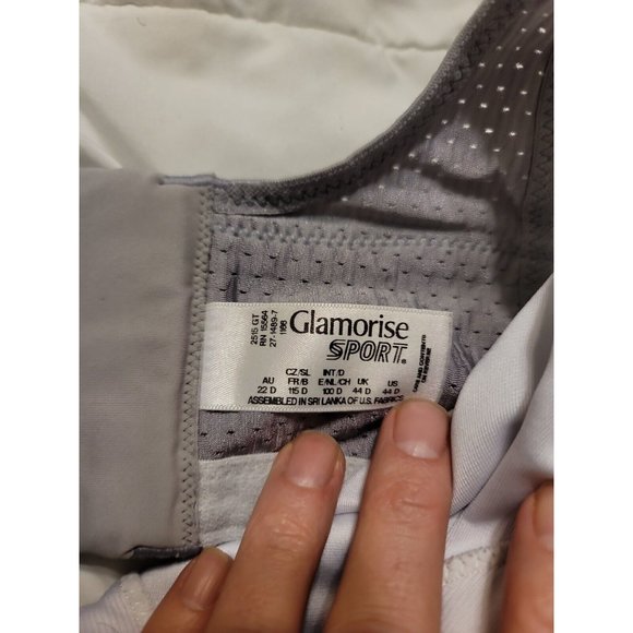 Glamorise Sport Double Layer Custom Control Bra - White/Gray - 44D - Picture 4 of 7